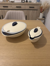 ISO Duo Tupperware Légumier 2,1L Convertible 1,5L + Saucière Bleu Crème 550 Ml