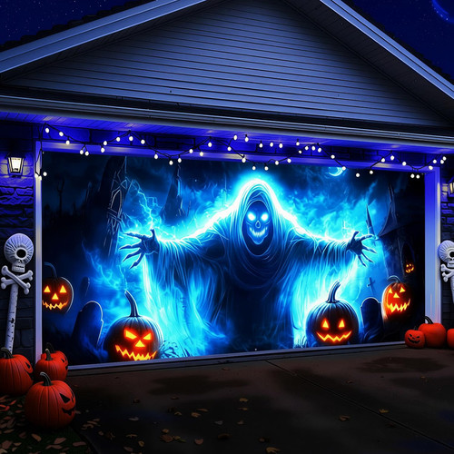 Halloween garage door cover - halloween,