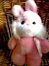 doudou peluche lapin rose blanc marque nounours hochet excellent etat 22cm