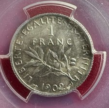 RARE En Etat 1 franc Semeuse Argent 1902 PCGS 1902 MS 63