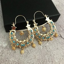 CRÉOLES  BOUCLES D’OREILLES STYLE SAVOYARDE PIERRES BLEUES