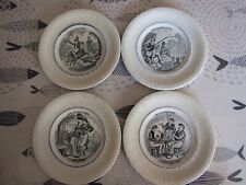 4 Assiettes Humoristique Scenes Villageoises Comiques Luneville 1889