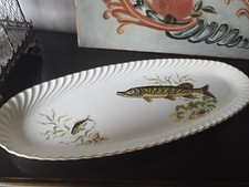PLAT DE SERVICE long ovale à POISSON - faience de LUNEVILLE  K Et  G