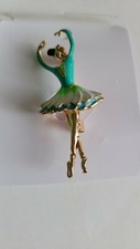 Ballerina Dancer Aqua Green and gold color colour Brooch pin. 