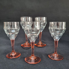 5 Verre Ancien Pied Rose -