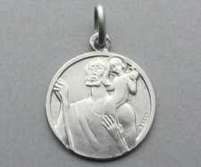 Antique Religious Sterling Pendant. Saint Christopher and Jesus. Medal By Trecy.