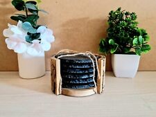 Lot de 6 Sous-Verres en Ardoise, Support en Bois - Décor Fractale - Artisanal