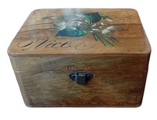 Ancienne Petite Boite Coffret Souvenir Nice Bois D Olivier Décor Floral 