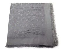 CHALE LOUIS VUITTON MONOGRAM SHINE M75120 EN SOIE LAINE ARGENTE GRIS SHAWL 590€