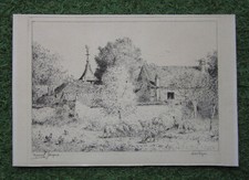 Ancienne belle gravure signée Marcel Jacque Barbizon bassecour moutons poules.