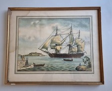 Gravure marine bateaux signée