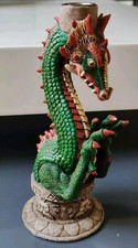 Bougeoir Flambeau Chinois/ Dragon Mythique Gothique Feng-Shui. Résine Haut 21 cm