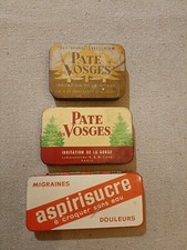 3  Boites en  Métal médicaments    Aspirisucre, 2 Boites Pate des Vosges 