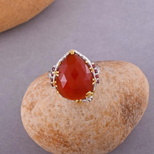 Bague cornaline fait - , main