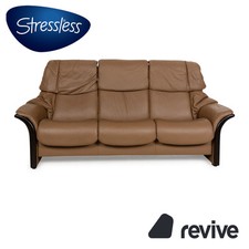 Stressless Eldorado Cuir Canapé Trois Places Marron Beige Fonction Manuelle