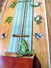 c. 1950 - Pour pièces - CHROMOLITHOGRAPHIES & PIONS DE JEU DE GRENOUILLES ANCIEN