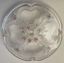 Plateau rond en verre  décoratif avec incrustations de roses et motifs de cœurs