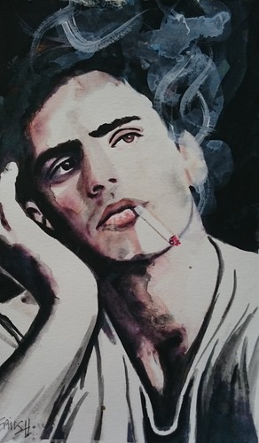 Smoking boy acrylique by - smoking, boy,