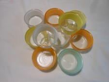 10 ramequins en verre coloré  " Huile Calvé "  vintage