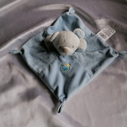 Doudou ours bleu broderie - doudou, bleu,