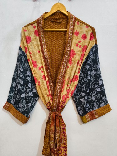 Vintage sari silk kimono - silk,