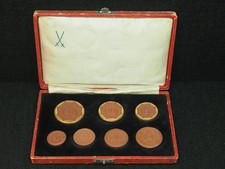 COFFRET 7 MONNAIES PORCELAINE ARMES MEISSEN 1921 ALLEMAGNE SAXE PFENNIG MARK
