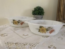 2 Plats Ronds Cocotte Pyrex Four « Automn Glory » Vintage 60
