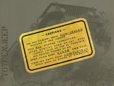 DECAL DECALCOMANIE  LAMPE COLEMAN 1945 CAUTION  . jeep willys dodge us  ww2