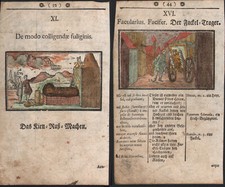 1754 Deux Gravures aquarellées Carrosse Technique Distillation Orbis Pictus