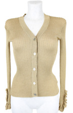 SANDRO Pull Femme SMALL Gilet Détails Volants Paillettes Bouton Beige