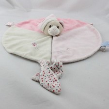 Doudou plat ours rose blanc
