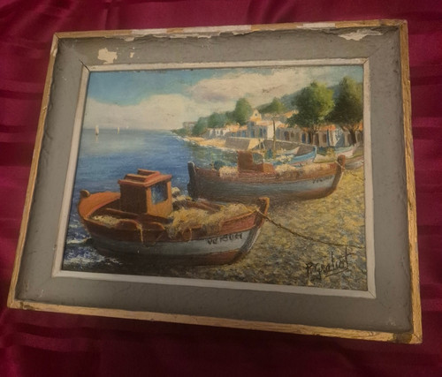 Huile sur panneau port de - huile,
