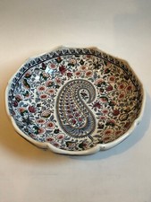 Superbe ancienne GRANDE COUPE A FRUITS en faïence de GIEN décor CACHEMIRE