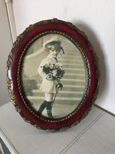 Ancien cadre sous verre bordeaux et doré à poser/résine ? ( ref : A56/1 )