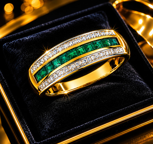 émeraude jonc bague 9ct ton - jonc, 2