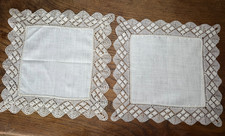 DENTELLE ANCIENNE -  2 MOUCHOIRS dentelle aux fuseaux - guipure, points d'esprit