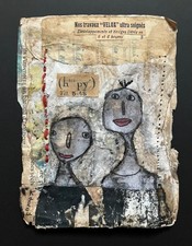Art singulier art brut -KALOU- Techniques mixtes sur vieux papiers