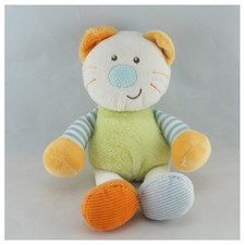 Doudou chat blanc vert bleu