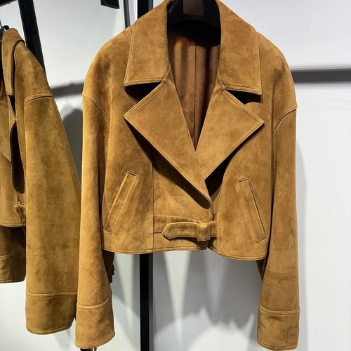 Veste cuir daim vintage - cuir,