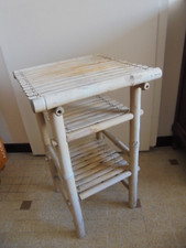 Petite table sellette bout canapé deux niveaux bambou clair naturel H 62 cm