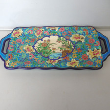 plat a cake emaux de longwy decor floral  rehausse J.M.