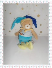 ㉛ - Doudou Peluche  Ours Arlequin Joker Ton de Bleus Beige Vert Jaune Baby Nat