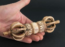 Vajra tibetain 18 cm Os de bovin sculpté Dorje Rituel tantrique-Bouddhiste 25967
