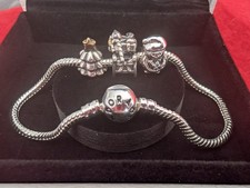 Bracelet PANDORA maille serpent en argent 925 avec 3 charms Noël