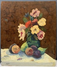 Tableau Ancien Huile Bouquet de Fleurs Zadrov Russe Ecole de Paris 1930