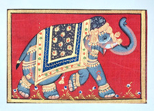 Miniature INDIENNE s/soie Eléphant Chameau Vintage Rajasthani Hand-Painted Silk
