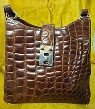 Sac d’épaule en cuir façon croco Vintage 70 Marqué POURCHET