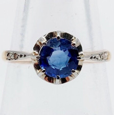 Bague solitaire art deco or 18k saphir de 1,10 carats et diamant (1940)