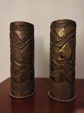 Très Jolie Paire De Vase d’obus Décoré De 1917 