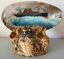 Encier ancien coquillage nacre Marine française Art Populaire